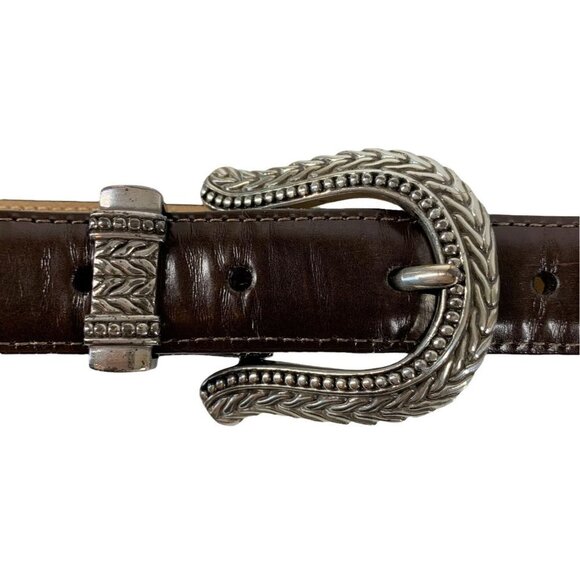Vintage 1996 BRIGHTON Brown Leather & Silver Belt Western Equestrian Size Medium main image 5